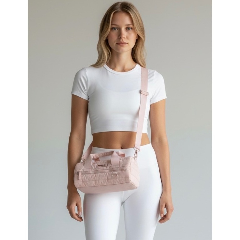 Reebok Pink Quilted Puffer Mini Duffel Crossbody Bag Small Gym Bag